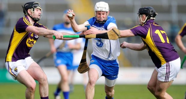 Waterford’s Maurice Shanahan tussles with Matthew O’Hanlon of Wexford during Waterford’s Allianz League Division 1A win. Photograph: Inpho