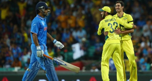 India captain MS Dhoni trudges off after being run out by Glenn Maxwell during Australia’s World Cup semi final win over India at the SCG. Photograph: Getty