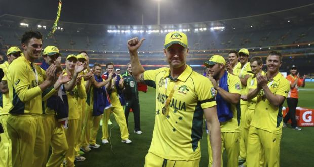 Players form a guard of honour for Michael Clarke of Australia as he leaves the field during the 2015 ICC Cricket World Cup final match between Australia and New Zealand. Photo: Ryan Pierse/Getty Images