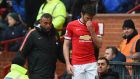 Michael Carrick limped off injured during Manchester United’s 4-2 win over Manchester City and will miss Saturday’s trip to Chelsea. Photograph: Getty