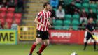 Derry City’s Ryan McBride: sent off in the 85th minute for a tackle on substitute Chris Lyons. Photograph: Inpho