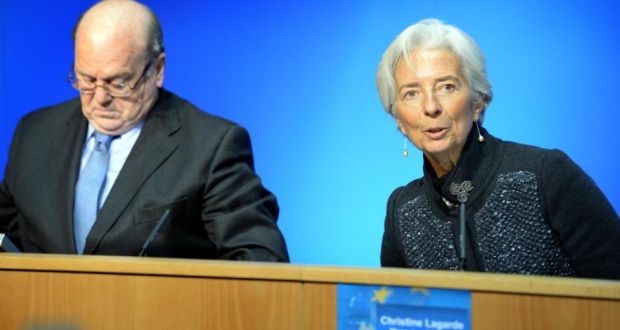   Managing director of the International Monetary Fund, Christine Lagarde, with Minister for Finance Michael Noonan  at Government Buildings Dublin. Photograph: Eric Luke / The Irish Times
