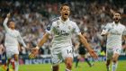 Javier Hernandez’s late goal gave Real Madrid a 1-0 win over Atletico and sent them through to the last four of the Champions League. Photograph: Reuters