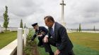 ‘It is right and proper that all those killed in the first World War should be remembered. But they should be remembered with rage against the obviously predictable futility of the enterprise and of the crime which it represented against humanity, not with reverence for a sacrifice well made.’ Above, Australian Prime Minister Tony Abbott (right) and Defence Force Air Chief Marshal Mark Binskin at  the Australian National Memorial in Villers-Bretonneux, France, April 26th, 2015. Villers-Bretonneux was the site of fighting of allied forces against German forces in April 1918. Photograph: REUTERS/Brad Hunter