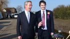 Ukip Leader Nigel Farage with 22-year-old candidate Robin Hunter-Clarke. Mr Hunter-Clarke is running in Boston, Lincolnshire, where support for the party has surged in recent times.  Photograph: Lindsey Parnaby/AFP/Getty Images