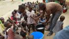 Children rescued from Boko Haram in Sambisa forest wash their hands at the Malkohi camp for Internally Displaced People in Yola in Nigeria. Photograph: Afolabi Sotunde/Reuters