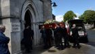 The funeral service of Derek Davis at the Victorian Chapel, Mount Jerome Crematorium, Harolds Cross, Dublin. Photograph: Dara Mac Dónaill 