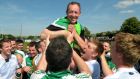 London manager Paul Coggins is carried by his jubilant team members after their famous 2013 victory over Sligo in the Connacht championship. Photograph: Jim Keogh/Inpho.