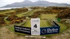 Calm before the storm: A view of the par three fourth hole at Royal County Down ahead of the start of the Dubai Duty Free Irish Open. Photograph: Darren Kidd/Inpho/Presseye