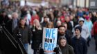File photograph of anti water-charges protest. The  People’s Convention  has claimed Cork City Council insulted the people of Cork by refusing to accept a petition opposing water charges signed by some 15,000 people. Photograph: Eric Luke/The Irish Times 