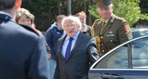 President Higgins arriving for the funeral mass of Bill O’Herlihy at the Church of Our Lady of Perpetual Succour, Foxrock. Photograph: Alan Betson/The Irish Times.
