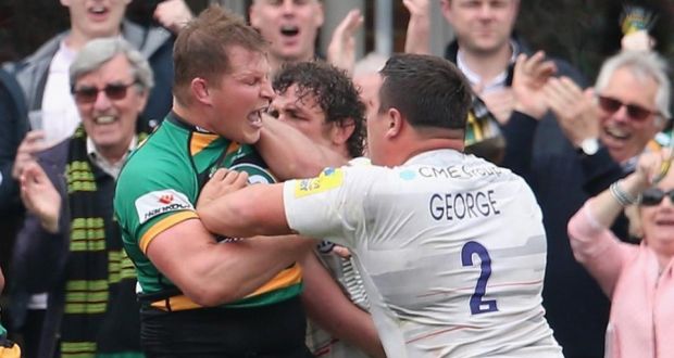Dylan Hartley has been dropped from England’s World Cup training squad after he was banned for four weeks for headbutting Saracen’s Jamie George. Photograph: Getty