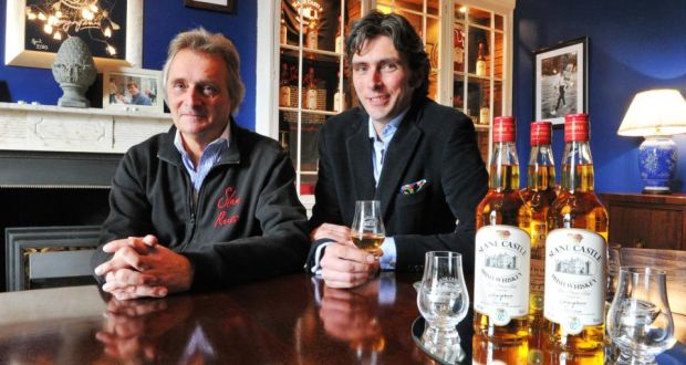 Lord Henry Mountcharles and his son Alex in the Slane Castle whiskey tasting room at Slane Castle. The whiskey company has been given a $50 million invesment. Photograph: Ciara Wilkinson