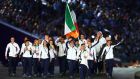Boxer Katie Taylor leads the Ireland team into the stadium during the opening ceremony for the  2015 European Games at the National Stadium  in Baku, Azerbaijan. Photograph: Francois Nel/Getty Images