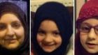 Undated photographs of  Zohra Dawood (left) with her children Nurah Binte Zubair (centre) and Haafiyah Binte Zubair (right) who are believed to have travelled to Syria. Photograph: Khan Solicitors/PA 