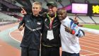  Great Britain’s Mo Farah (right) celebrating winning the Men’s 10,000m final with Silver Medalist USA’s Galen Rupp (left) and coach Alberto Salazar, who has rubbished speculation of a relationship breakdown between himself and the double Olympic champion. Photo: Martin Rickett/PA
