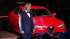Tenor Andrea Bocelli performing at the launch of the new Alfa Romeo Giulia in Milan. Photograph: LaPresse