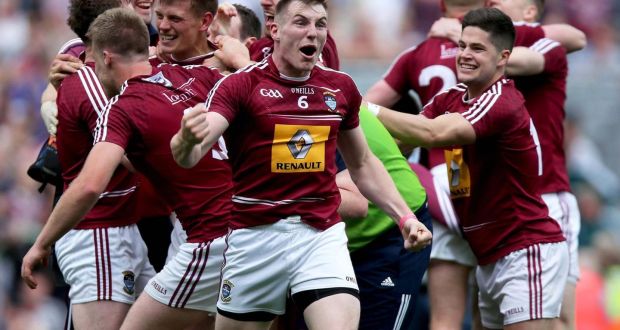 Kieran Martin of Westmeath celebrates at the final whistle after his side’s victory over Meath in the Leinster SFC semi-final at Croke Park. Photograph: Donall Farmer/Inpho