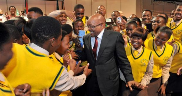  South Africa’s president Jacob Zuma with school children during the closing ceremony of the 25th African Union  summit in Johannesburg on June 16th. Photograph: Elmond Jiyane/EPA