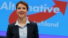 Alternative für Deutschland’s  (AfD) new leader  Frauke Petry smiles  at the party congress in Essen, western Germany, at the weekend.  Photograph: Wolfgang Rattay/Reuters