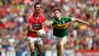 Cork’s Kevin O’Driscoll in action against Kerry’s Paul Geaney who returns to the Kingdom’s starting line-up for the replay at Killarney. Photograph: Ryan Byrne/Inpho