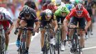 Lotto-Soudal rider Andre Greipel of Germany (R) sprints to win the 5th stage of the Tour de France, France, July 19, 2015. Photograph: Reuters