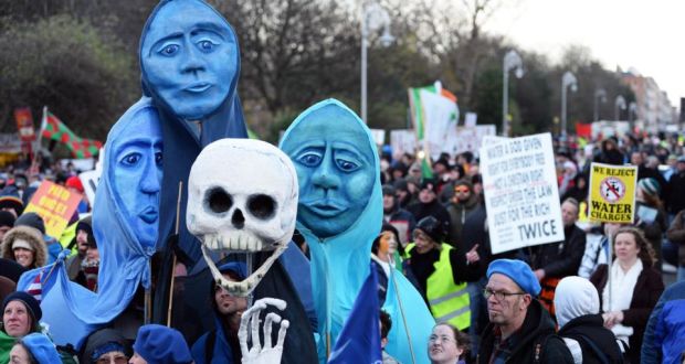 Protesters at an Anti-Water Charges Rally in Dublin. Photograph: Eric Luke/The Irish Times 
