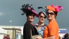 Suzanne Burke, Athenry, Caithríona King, Cotofin, and Cathy Dillon, Athrenry, at the Galway Races on Tuesday evening. Photograph: The Irish Times