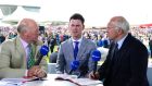 Jockey Robbie McNamara on RTE Television with Robert Hall and Ted Walsh during day four of the Galway Festival at Galway Racecourse, Ballybrit. Photograph: PA Wire