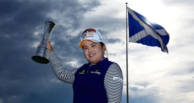 Inbee Park of South Korea poses with the trophy following her victory during the Final Round of the Ricoh Women’s British Open at Turnberry Golf Club. Photograph: David Cannon/Getty Images