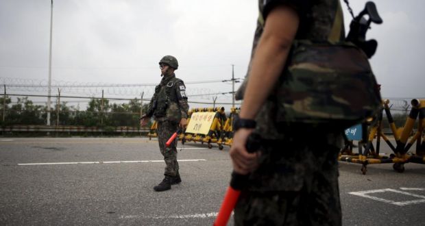 North Korean leader Kim Jong Un ordered his troops onto a war footing from 5 pm on Friday after Pyongyang issued an ultimatum to Seoul to halt anti-North propaganda broadcasts by Saturday afternoon or face military action. Photograph: Kim Hong-Ji/Reuters
