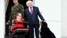 Joanne O’Riordan (19) from Millstreet, Co Cork, with President Michael D Higgins during a visit to Áras an Uachtarain in 2014.  File photograph: Eric Luke/The Irish Times