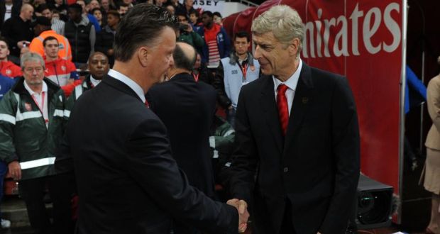 Both Manchester United manager Louis van Gaal and Arsenal manager Arsene Wenger failed to sign an established out-and-out centre forward during the last tranasfer window. Photo: David Price/Getty Images
