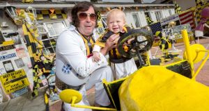  Elvis impersonator Myles Kavanagh and his grandson Preslie Kavanagh, aged 8 months, pictured in Kilkenny ahead of this weekend’s All Ireland senior hurling final between Kilkenny and Galway. Photograph: Dylan Vaughan