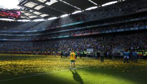 Donegal’s Karl Lacey returns to the dressing rooms after All-Ireland final defeat to Kerry in 2014. Photograph Cathal Noonan/Inpho