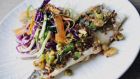Baked seabass, ginger and spring onion with soba noodle salad. Photograph: Aidan Crawley