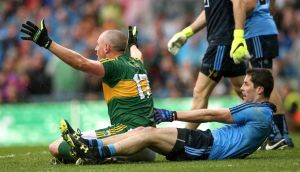 Kieran Donaghy appeals for a penalty after a clear drag down by Rory O’Carroll. Photograph: James Crombie/Inpho
