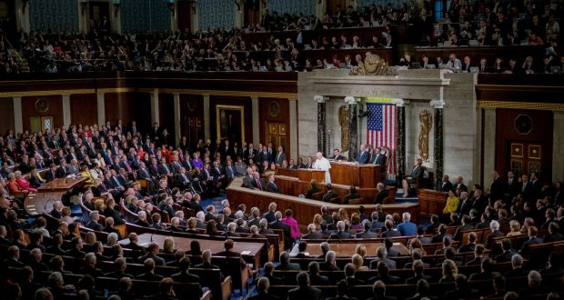 Pope Francis addresses a joint meeting of Congress on Capitol Hill in Washington. Photograph: Bloomberg