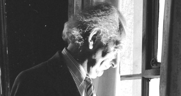 Deep in thought: Brian Friel in Dublin in 1980, at the Gate Theatre opening of his play Translations. Photograph: Tom Lawlor