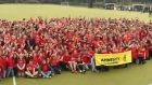 Pupils of Mount Temple Take part in red tshirt day. Photograph: Stephen McCullagh