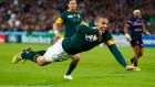 Bryan Habana scored a hat-trick to move level with Jonah Lomu as the World Cup’s all-time leading try scorer as South Africa routed the USA at the Olympic Stadium. Photograph: Reuters