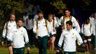South Africa players arrive for a training session at Pennyhill Park, in Bagshot. Photograph: Christophe Ena/AP