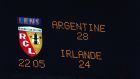 The scoreboard after Argentina defeated Ireland at the 1999 World Cup. Photo: Patrick Bolger/Inpho
