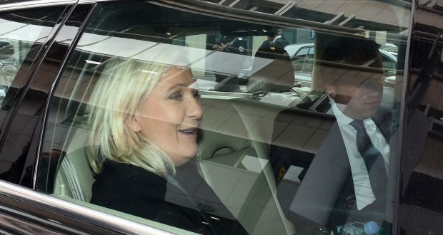 France’s National Front leader Marine Le Pen leaves a  court in Lyon. Photograph: Philippe Desmazes/AFP/Getty Images