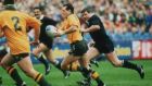 David Campese breaks for Australia during the 1991 Rugby World Cup semi-final. Australia beat New Zealand 16-6. Photograph: Getty