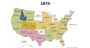 The Pew Research Center has used US Census Bureau data to create a series of maps showing the top country of origin for for foreign-born migrants in the US by state and year, 1850–2013. In 1870, 1.8 million Irish-born people were living in the US. Image: Pew Research Center