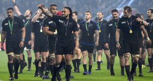 New Zealand celebrating in Twickenham after winning the World Cup. For all of Dan Carter’s magnificence, Ma’a Nonu was the key figure in delivering tries.Photograph: AFP Photo /Franck Fife 