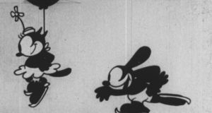 A  handout image issued by the BFI National Archive from the film Sleigh Bells featuring Disney’s first animated character, Oswald the Lucky Rabbit. Photograph: PA 