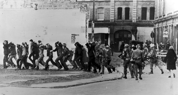 British paratroopers take away civil rights demonstrators on Bloody Sunday after the paratroopers opened fire on a civil rights march, killing 14 civilians. Photograph: Getty Images