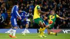 Chelsea striker Diego Costa scores against Norwich City in the Premier League game at Stamford Bridge. Photograph:  Stefan Wermuth/Reuters/Livepic